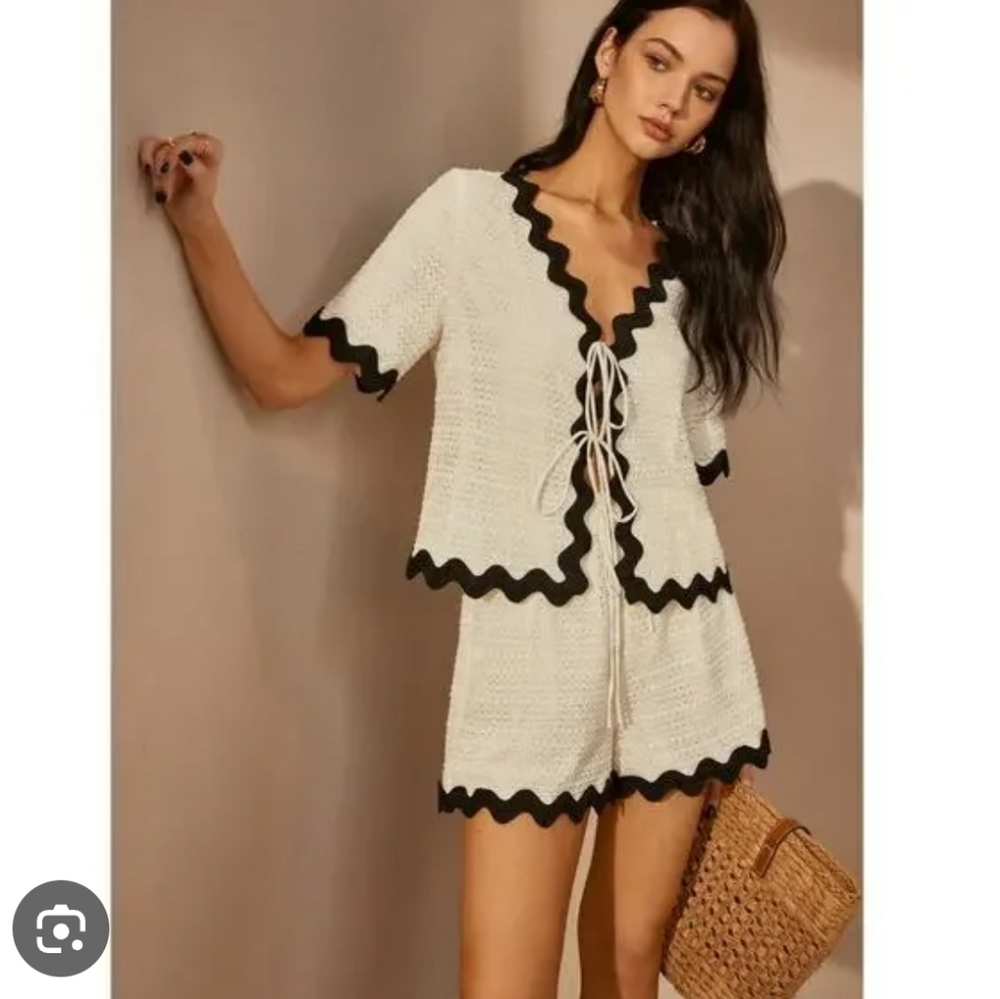 Commense Black‎ and White Knit Jumpsuit